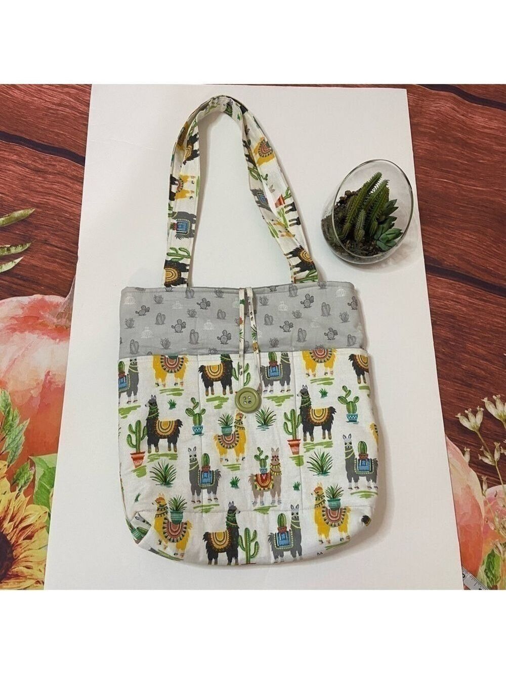 Handmade One Of A Kind Cotton Llama Print Tote Bag